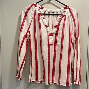 Red and White Striped Women's Top